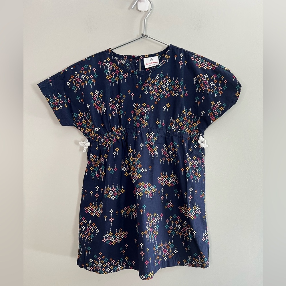 Hanna Andersson Girls A Line Dress Blue Floral Keyhole Crew Neck Size 120 US 6/7